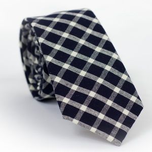 Navy blue plaid skinny tie